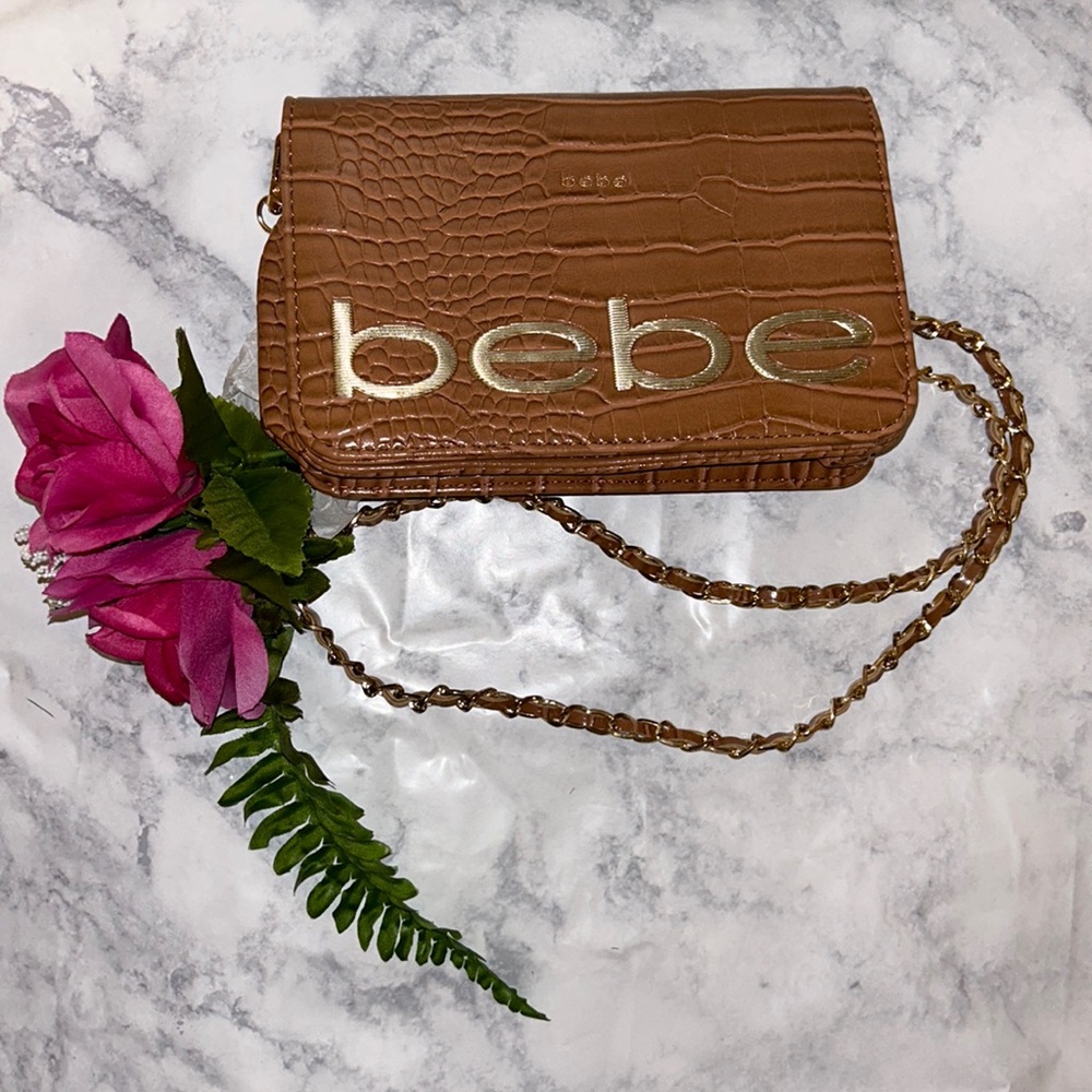 Bebe Fabiola Stamped Crocodile Crossbody Mini/Hand Bag Camel Brand